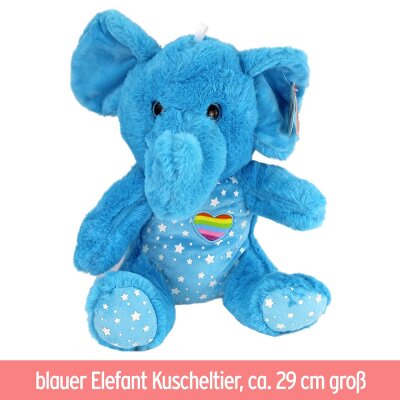 Blauer Elefant Kuscheltier - leuchtet im Dunkeln - ca. 29 cm