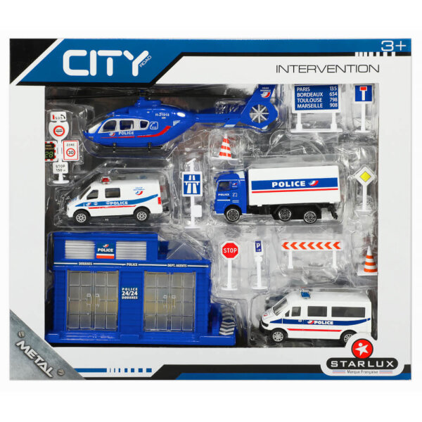 Polizeiauto Set Spielzeug aus Metall - 14-teilig