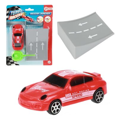 Roter Turbo Racers Rally Car mit Rampe
