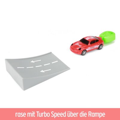 Roter Turbo Racers Rally Car mit Rampe