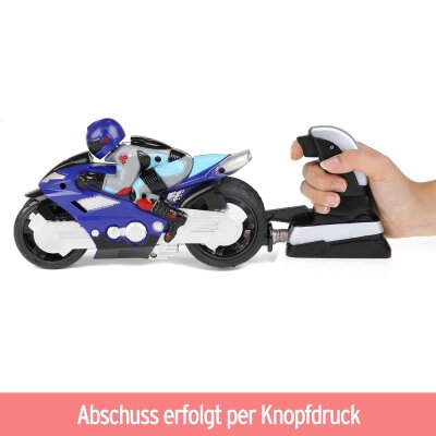 Spielzeug Motorrad mit Fahrer und Shooter