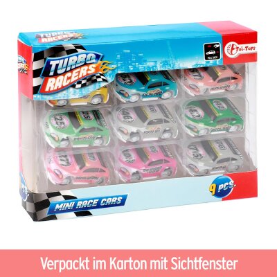 Turbo Racers Rennauto Spielzeug mit Rückzug- 9er Set