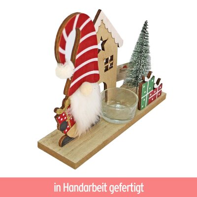 Weihnachts Holz Deko mit Santa für Teelicht - ca. 20 x 17 cm