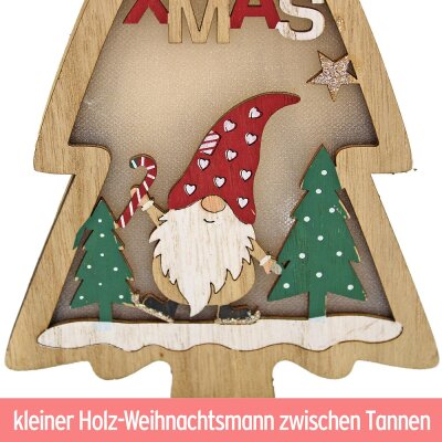 Holz Tannenbaum Deko mit Beleuchtung "Merry X-Mas" - ca. 22 cm