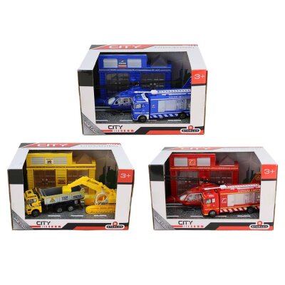 Rettungswagen Spielzeug Set mit Helikopter, Fahrzeugen...