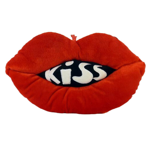 Lippenkissen, Kissen im Mundform, rot, wei&szlig;er &quot;Kiss&quot; Aufdruck, Pl&uuml;sch, 38 cm