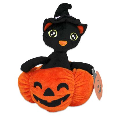Halloween Katze Kuscheltier im Kürbis - ca. 25 cm