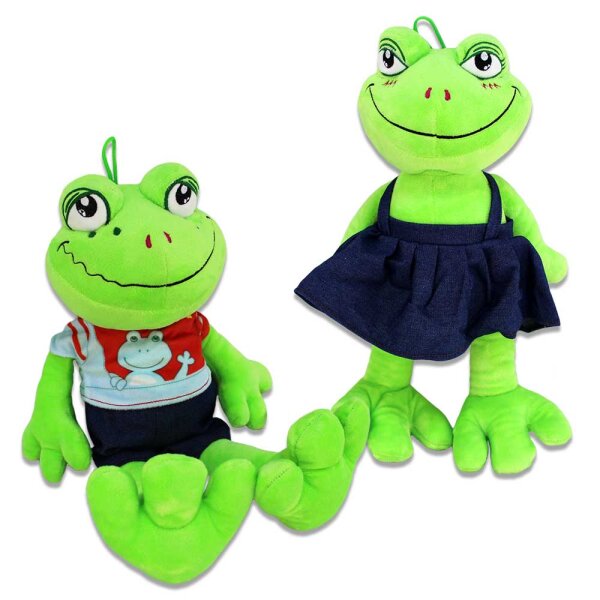 Grüner Frosch Kuscheltier mit Kleidung - ca. 36 cm