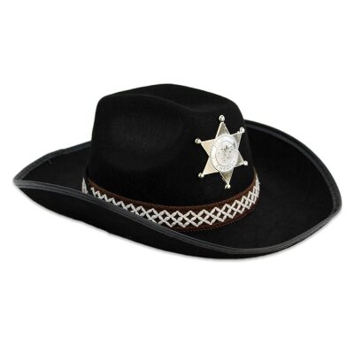 Schwarzer Cowboyhut - mit Sheriff Stern