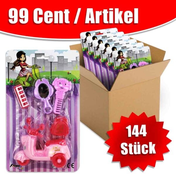 144x Motoroller Spielzeug rosa mit Accessoires