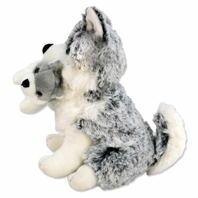 Kuscheltier Husky klein mit Baby - ca. 25cm