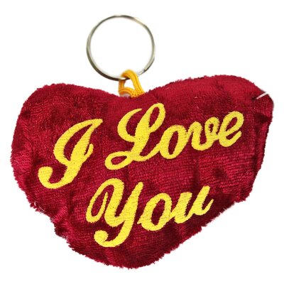 Schlüsselanhänger Herz Plüsch - bestickt mit "I love you"
