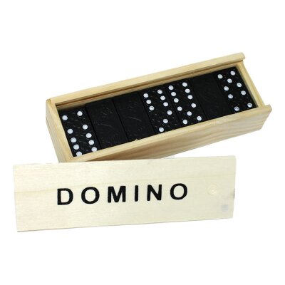 Dominosteine aus Kunststoff in Holzbox 15x5x3,5 cm
