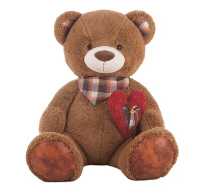 Brauner Teddy mit Halstuch und Herz - ca. 80 cm