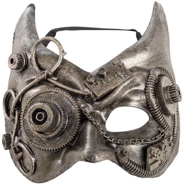 Maske Steampunk mit Teufelshörnern