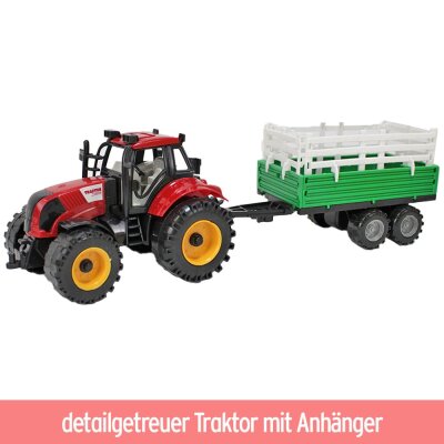 Spielzeug Traktor mit Anhänger - 3fach sortiert - ca. 29 cm