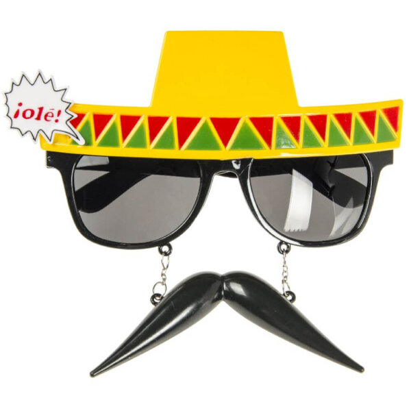 Brille mit mexikanischem Sombrero-Look und Schnurrbart 19x6x3 cm im Beutel, 12 St&uuml;ck im Display