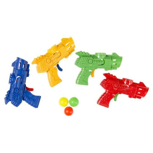 kleine Pistole in 4 verschiedene Farben blau, gelb, grün und rot mit Plastikkugeln zum Schießen, Grö