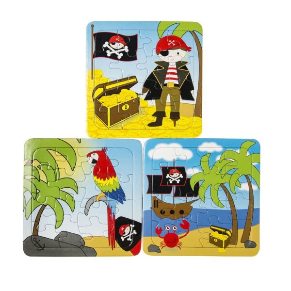 Piratenpuzzle, 3 verschiedene Designs, ca. 14 cm x 14 cm x 3 cm