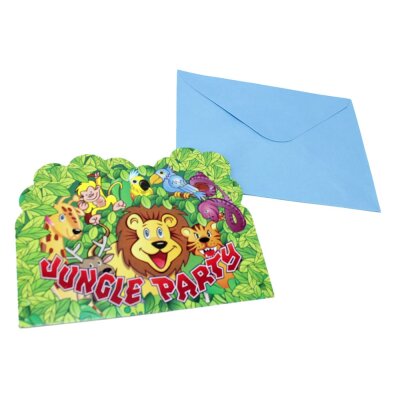 Einladungskarte Dschungel f&uuml;r Kindergeburtstag - 12er Set