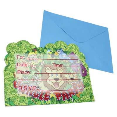 Einladungskarte Dschungel f&uuml;r Kindergeburtstag - 12er Set