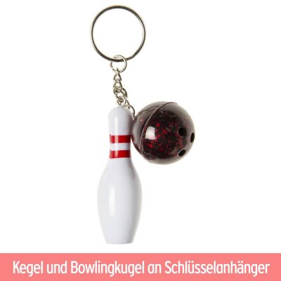 Bowlingkegel + Kugel an Schlüsselkette