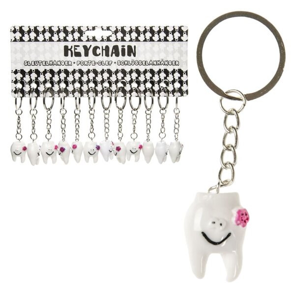 Zahn Schlüsselanhänger mit Smiley Motiv - ca. 3 cm