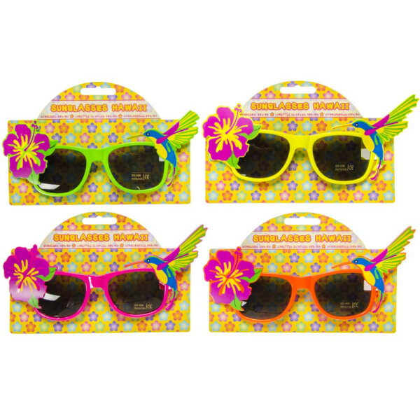 Sonnenbrille für Kinder im Hawaiistyle mit Blume und Kolibri, verschiedene Farben, UV, ca. 14,5 cm