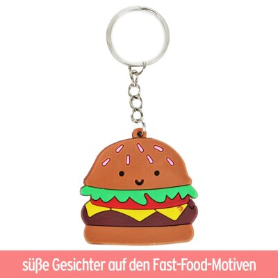 Fast Food Schlüsselanhänger - 12 Stück auf Karte - Preis pro Stück