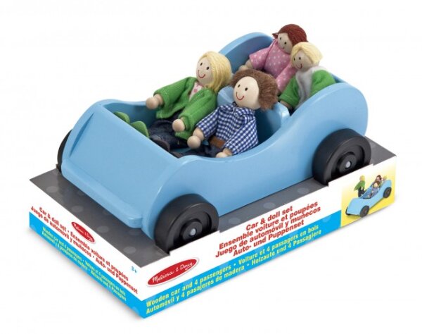 Holz-Auto Set mit 4 Puppen