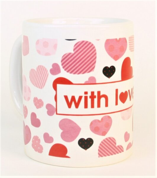 Valentinstags Tasse mit "with love" Aufschrift