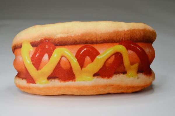 Pl&uuml;sch Hot Dog m. Ketchup &amp; Senf, 34 cm