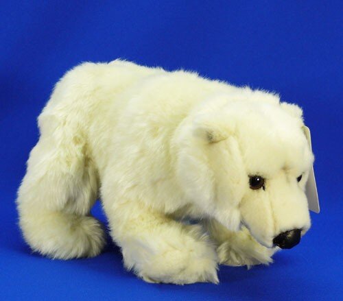 Polarbär, weiß, Knopfaugen, schwarze Nase, Langplüsch, stehend 30 cm