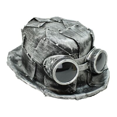 Steampunk Zylinder mit aufgesetzter Brille - Silber