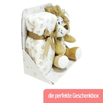 Geschenkbox Plüschtier Löwe mit Kuscheldecke - ca. 30 cm