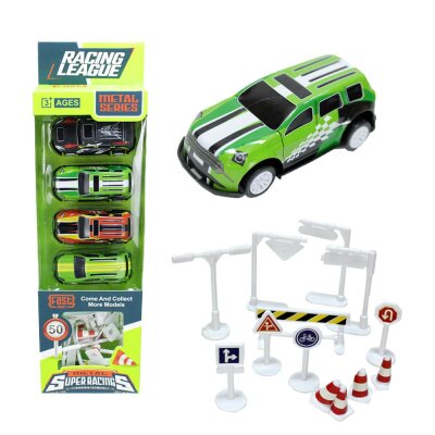 Spielzeugauto Set mit 4 Autos inkl. Verkehrsschilder - 17...