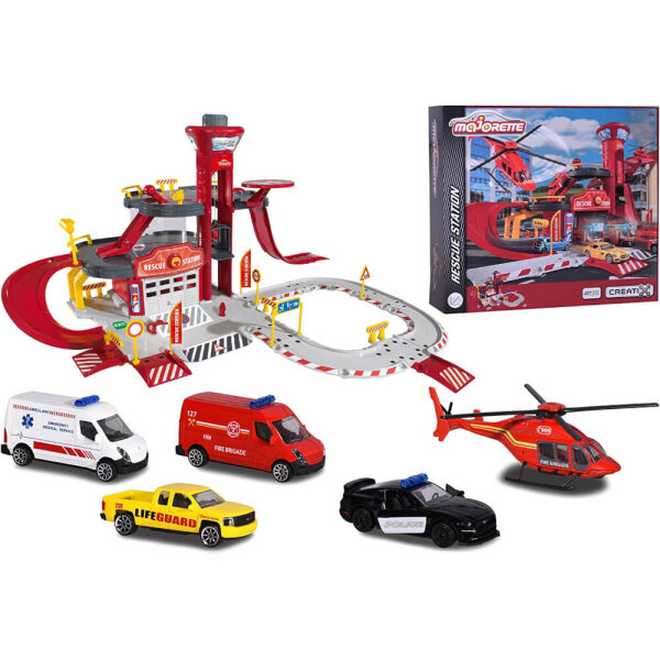 Rettungswache Spielzeug mit 5 Fahrzeugen - 65-teilig
