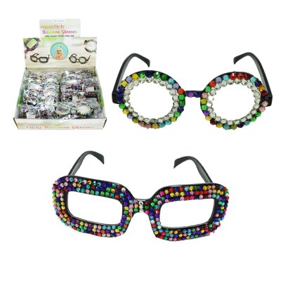 Glitzer Partybrille mit Strasssteinen aus Kunststoff - 2fach sortiert