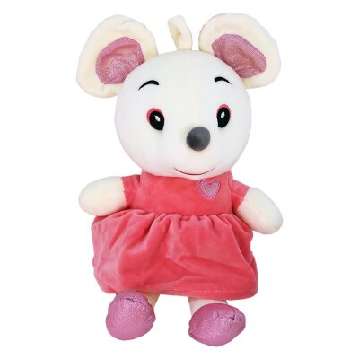 Stofftier Maus mit Kleid rosa - ca. 33 cm