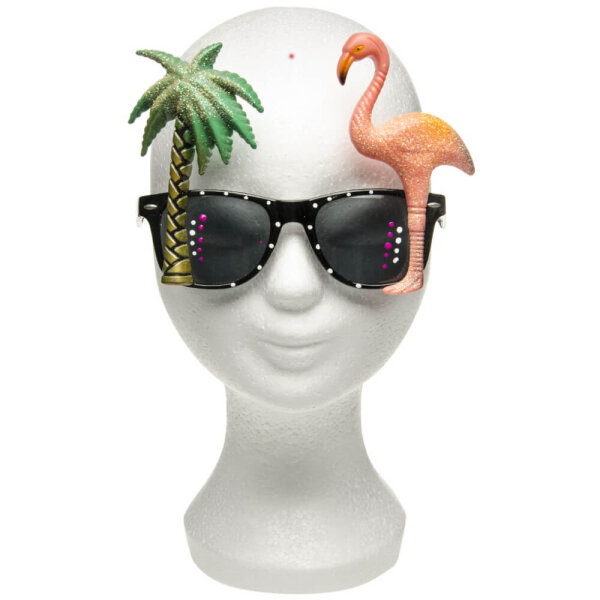Hawaii Brille mit Palme und Flamingo - inkl. UV-Schutz