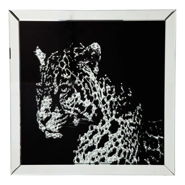 Rahmen mit Bild "Leopard" gespiegelter Rand - ca. 80 cm x 80 cm
