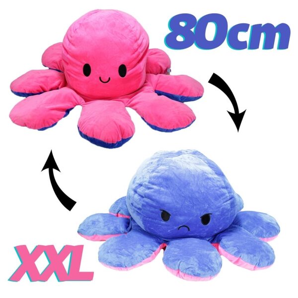 Oktopus Kuscheltier wenden XXL 80 cm "Berta" - blau-rosa