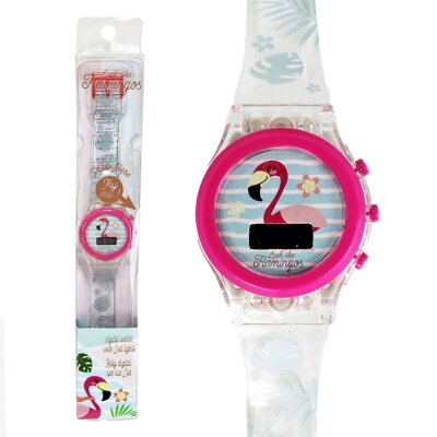 Digitale Flamingo Armbanduhr mit LED für Kinder