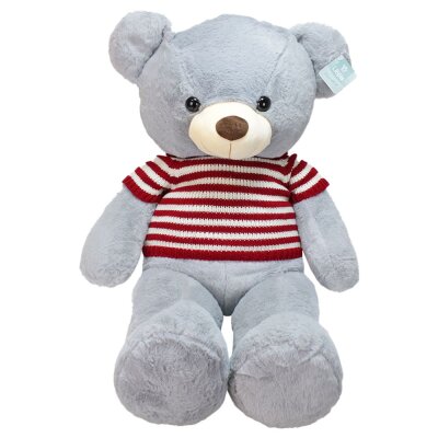 Teddybär groß XXL grau mit gestreiftem T-Shirt - ca. 100 cm