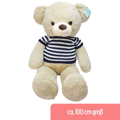 Teddybär groß beige XXL mit gestreiftem Shirt - ca. 100 cm