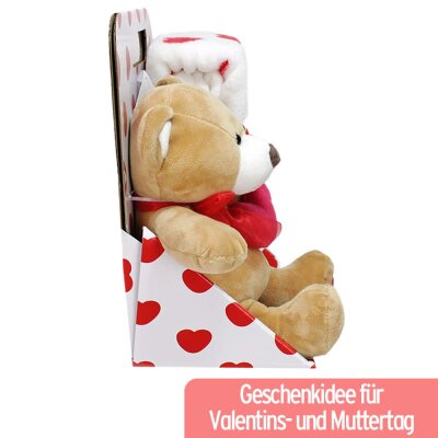 Valentinstag Geschenk Teddy mit Herz und Kuscheldecke im Set