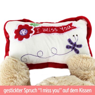 Schlafbär liegend mit Kopfkissen "I miss you" - ca. 44 cm