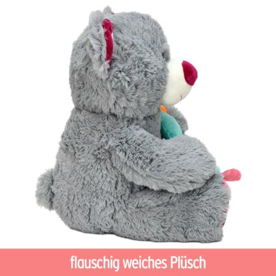 Teddybär "Dieter" grau mit Vogel in Händen - ca. 28 cm