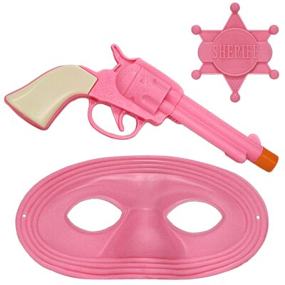 Cowgirl Kostüm Zubehör in pink inkl. Maske und Pistole