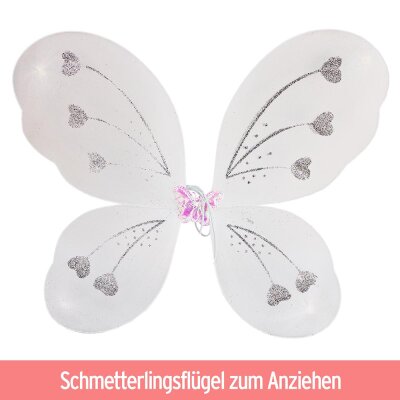 Weiße Schmetterlingsflügel für Kinder Kostüm mit Glitzer